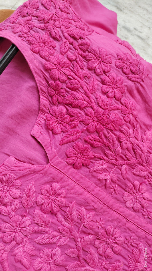 Raspberry pink Soft Modal Non Transparent Chikankari Kurti