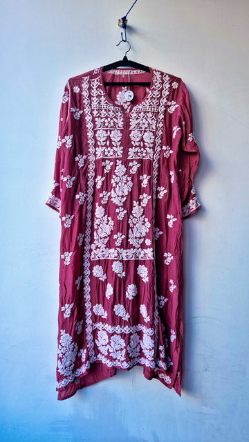 Mystic Maroon Premium Crepe Silk Chikankari Tunic