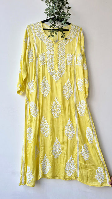 Sunshine Yellow Premium Silk Luxury Chikankari Aline Kurta