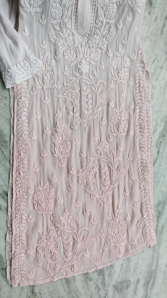 Powder Peach Ombre Premium Georgette Chikankari Kurta