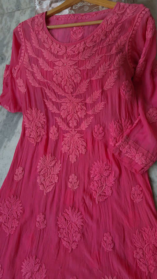 Beautiful fusia Pink Premium Silk Luxurious Aline Dress