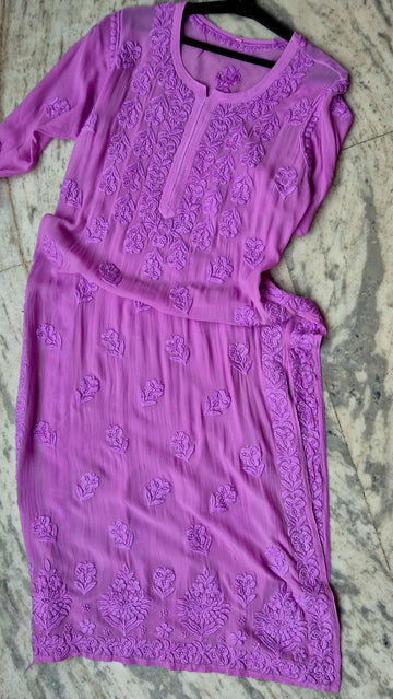 Sofia Pulm Purple Premium Georgette Chikankari Long Kurti