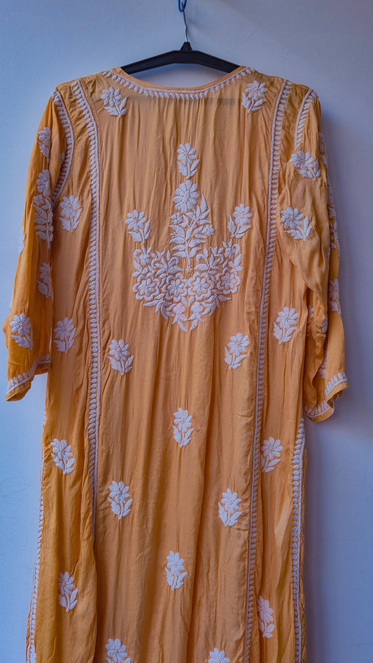 Bronze Premium Silk Luxury Chikankari Aline Long Kurta