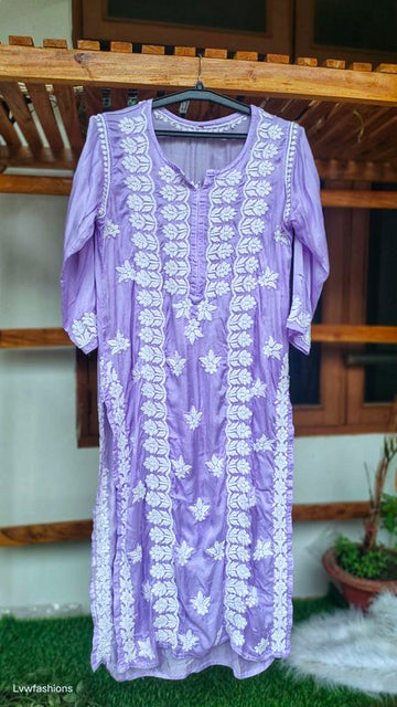 Plum Purple Premium Silk Luxurious Look Chikankari Kurta