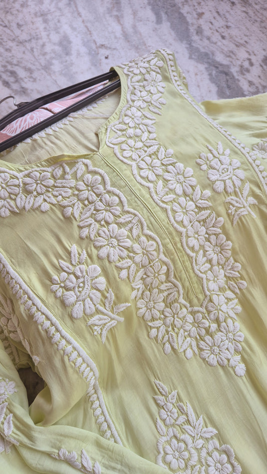 Lavizh Premium Silk Aline Long Chikankari kurta