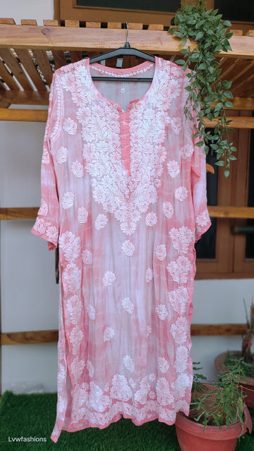 Farah Tye dye Premium Soft Silk Chikankari Long Kurta