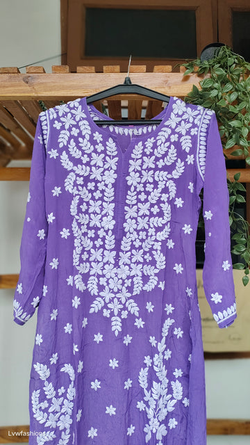 Zeba Purple Premium Silk Chikankari Long Kurta