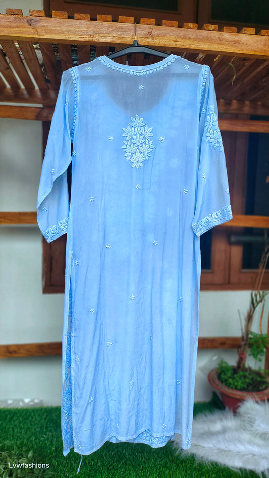 Shahsu Silver Blue Premium Silk Luxurious Look Chikankari Kurta