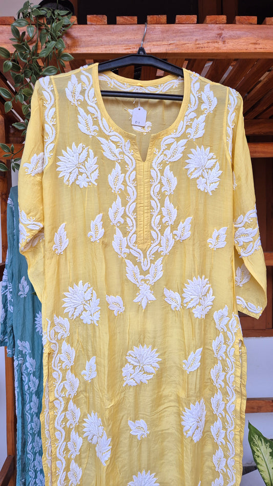 Gulmohar Premium Silk Chikankari Lomg Kurta Pure Handmade