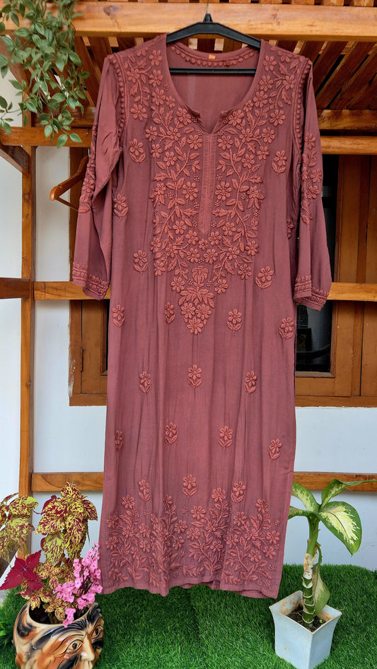 Deep ruby Premium Soft modal Cotton Chikankari kurti