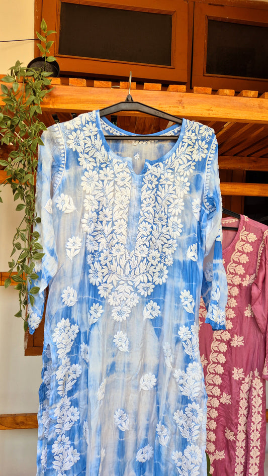 Feria Premium Silk Chikankari Tye Dye Long Kurta