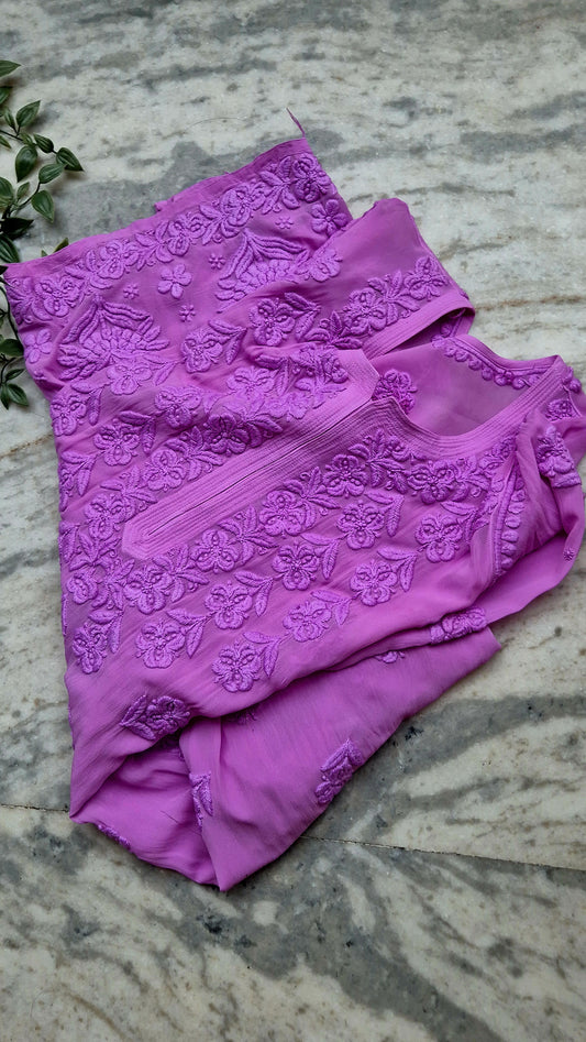 Sofia Pulm Purple Premium Georgette Chikankari Long Kurti