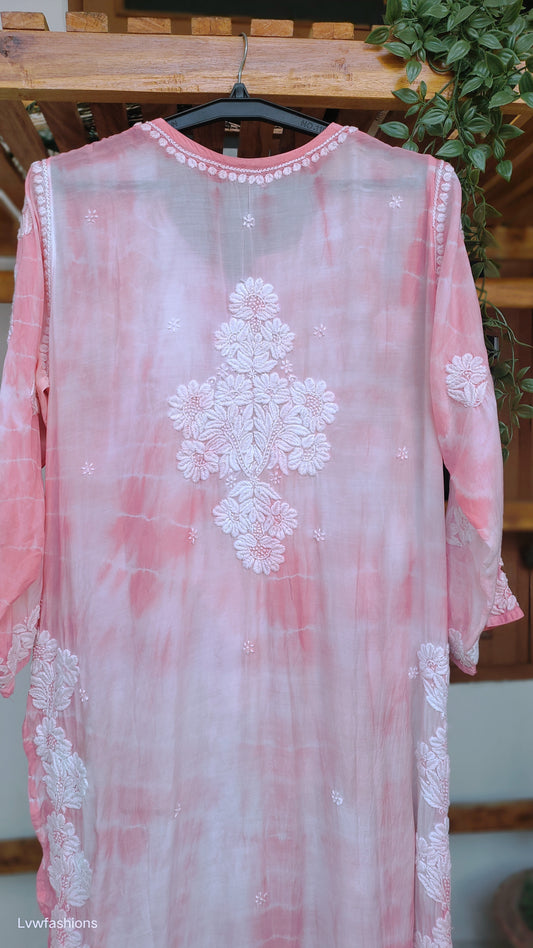 Farah Tye dye Premium Soft Silk Chikankari Long Kurta