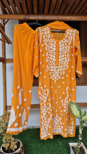 Elif Premium Silk Luxurious Chikankari Kamdani Kurta Set