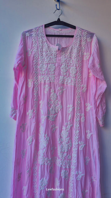 Premium Crepe Silk Chikankari Pink Tunic