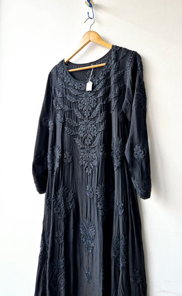 Blackish Premium Silk Luxury Anarkali Chikankari Dress