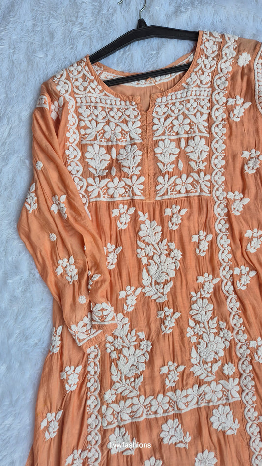 Beautiful Premium Silk Chikankari Long Midi Tunic