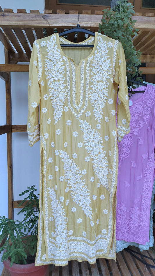 Feriha Flower Yellow Premium Silk Luxurious Look Chikankari Kurta