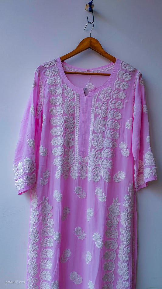 Cadmium violet Premium Georgette Luxury Chikankari Long Kurta