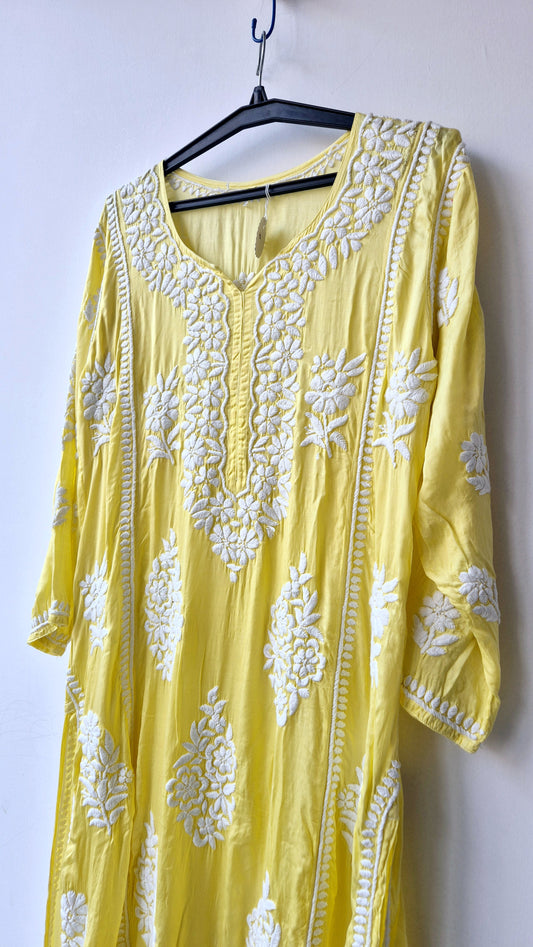 Sunshine Yellow Premium Silk Luxury Chikankari Aline Kurta