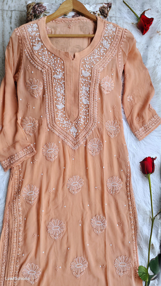 Noori Luxurious Chikankari Kurta Pearls Cutdana Embroidery