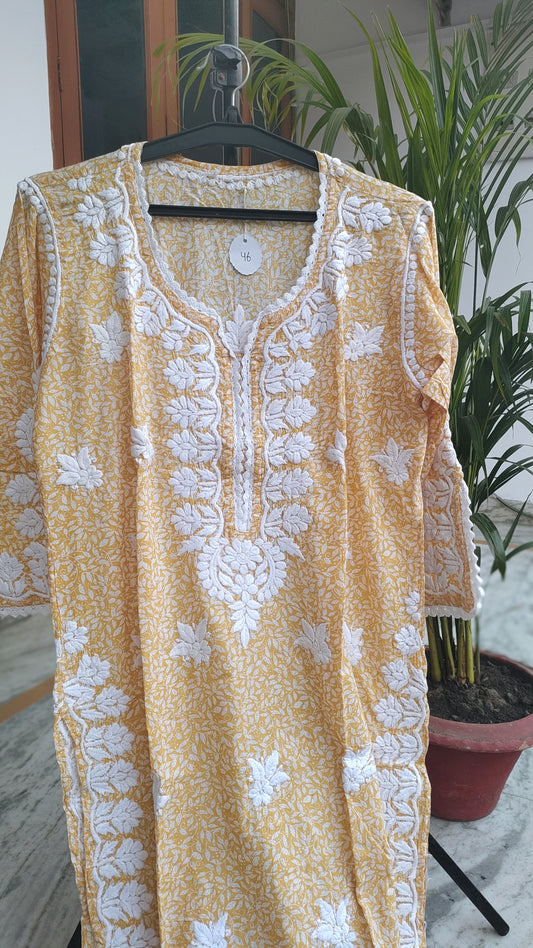 Wrist Cut Premium Mul Soft Cotton long Chikankari Kurta