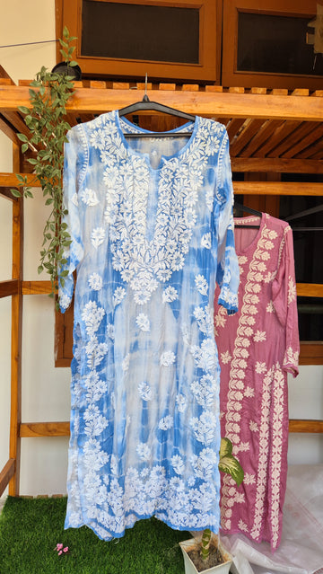 Feria Premium Silk Chikankari Tye Dye Long Kurta