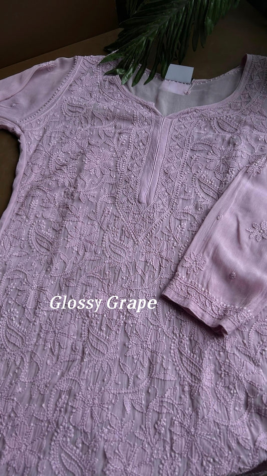 Love Colours Premium Georgette Chikankari Long Kurta pure Handmade