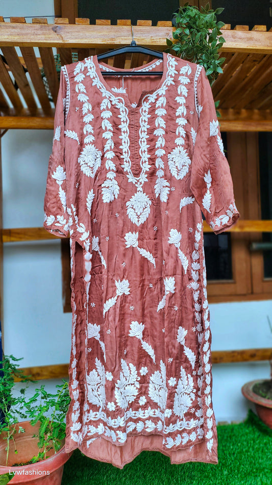 Beautifully Designed On silk Chikankari Long Kurta