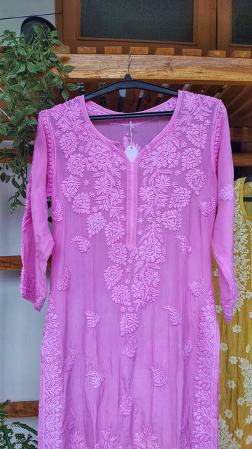 Pinkish Lavender Premium Silk Chikankari Kurta