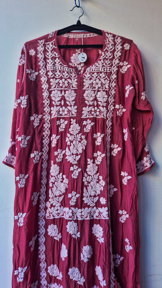 Mystic Maroon Premium Crepe Silk Chikankari Tunic