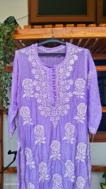 Rose & Leaf Premium Silk Chikankari Long Kurta