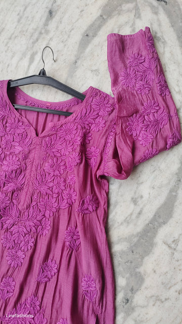 Magenta Haze Premium Silk Chikankari Long Kurta