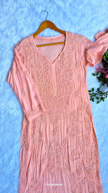 Peaches Premium Modal Soft Pure Handmade Chikankari Long Kurta