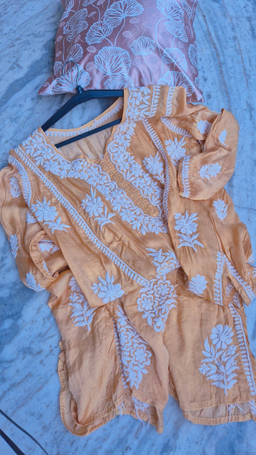 Sedef Premium Silk Chikankari Luxurious Long A-line Kurta