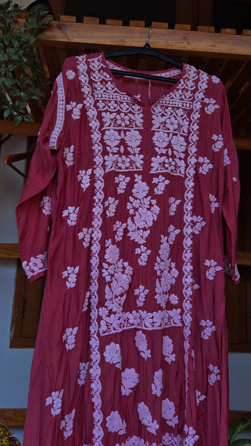 Wine Chocolate Premium Silk Pure Handmade Chikankari Tunic