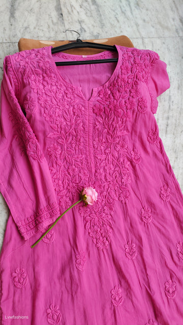 Raspberry pink Soft Modal Non Transparent Chikankari Kurti