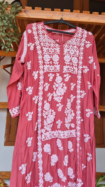 Cinnamon Premium Silk Chikankari Long tunic