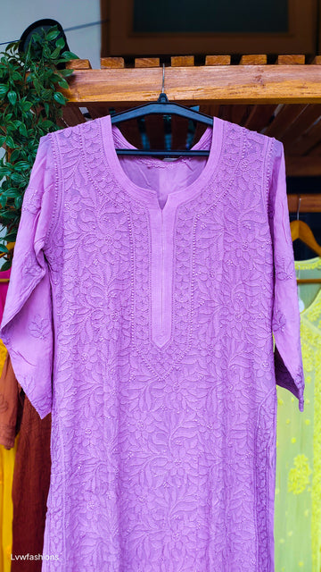 Lavender Love Premium Georgette Chikankari Long Kurta