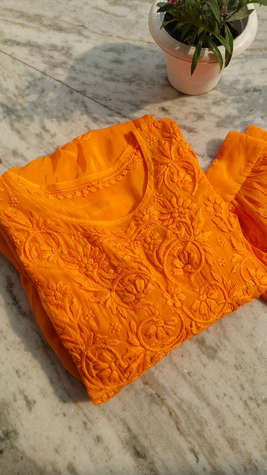 Spanish orange Premium Resham Silk Afgani Set (with dupatta)