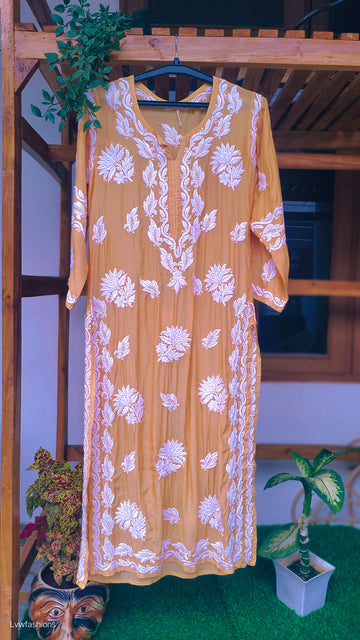 Feriha Premium silk Luxurious Long Chikankari Kurti Pure Handmade