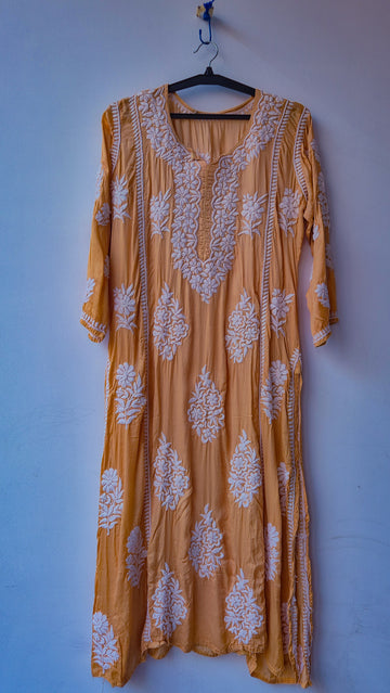 Bronze Premium Silk Luxury Chikankari Aline Long Kurta