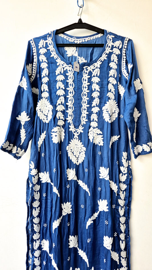 Indigo Premium Silk Luxurious Chikankari Kurta