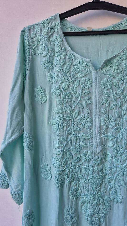 Teal Premium Modal Soft Non Transparent Long Chikankari kurti