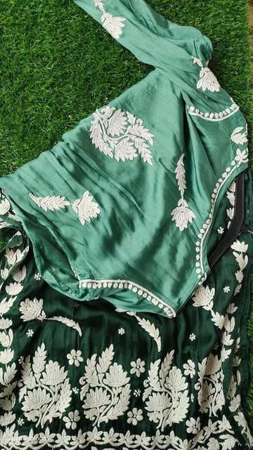 Green Ombre Premium Silk Luxurious Chikankari Kurta