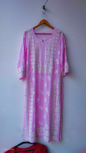 Cadmium violet Premium Georgette Luxury Chikankari Long Kurta