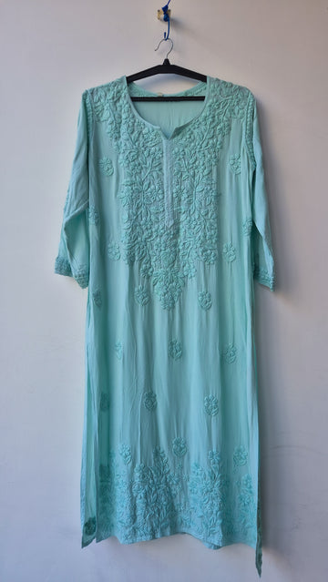 Teal Premium Modal Soft Non Transparent Long Chikankari kurti