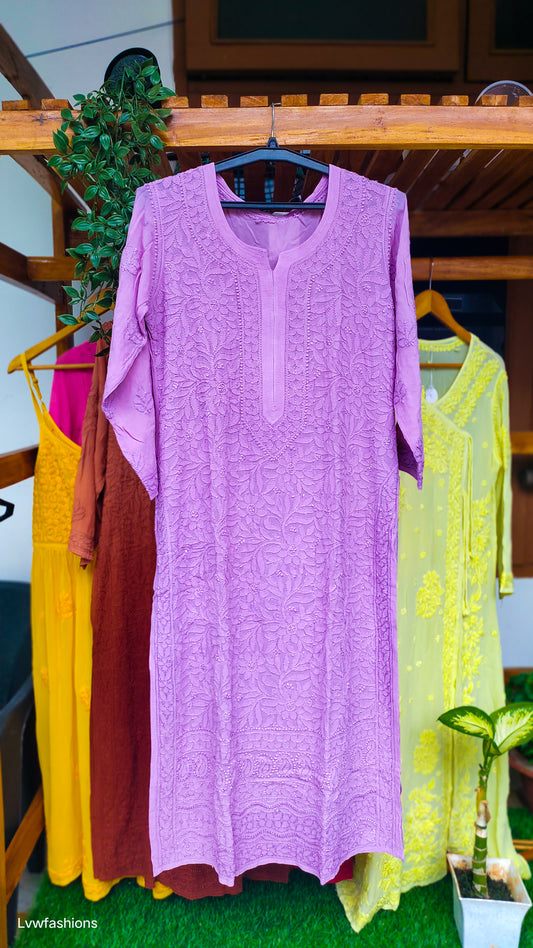 Lavender Love Premium Georgette Chikankari Long Kurta