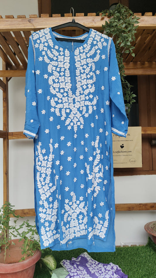 Zeba Blue Premium Silk Luxurious Look Chikankari Kurta