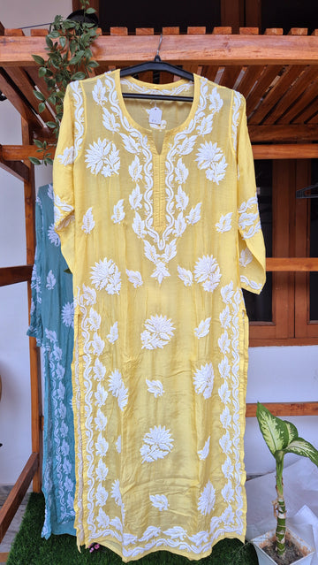 Gulmohar Premium Silk Chikankari Lomg Kurta Pure Handmade